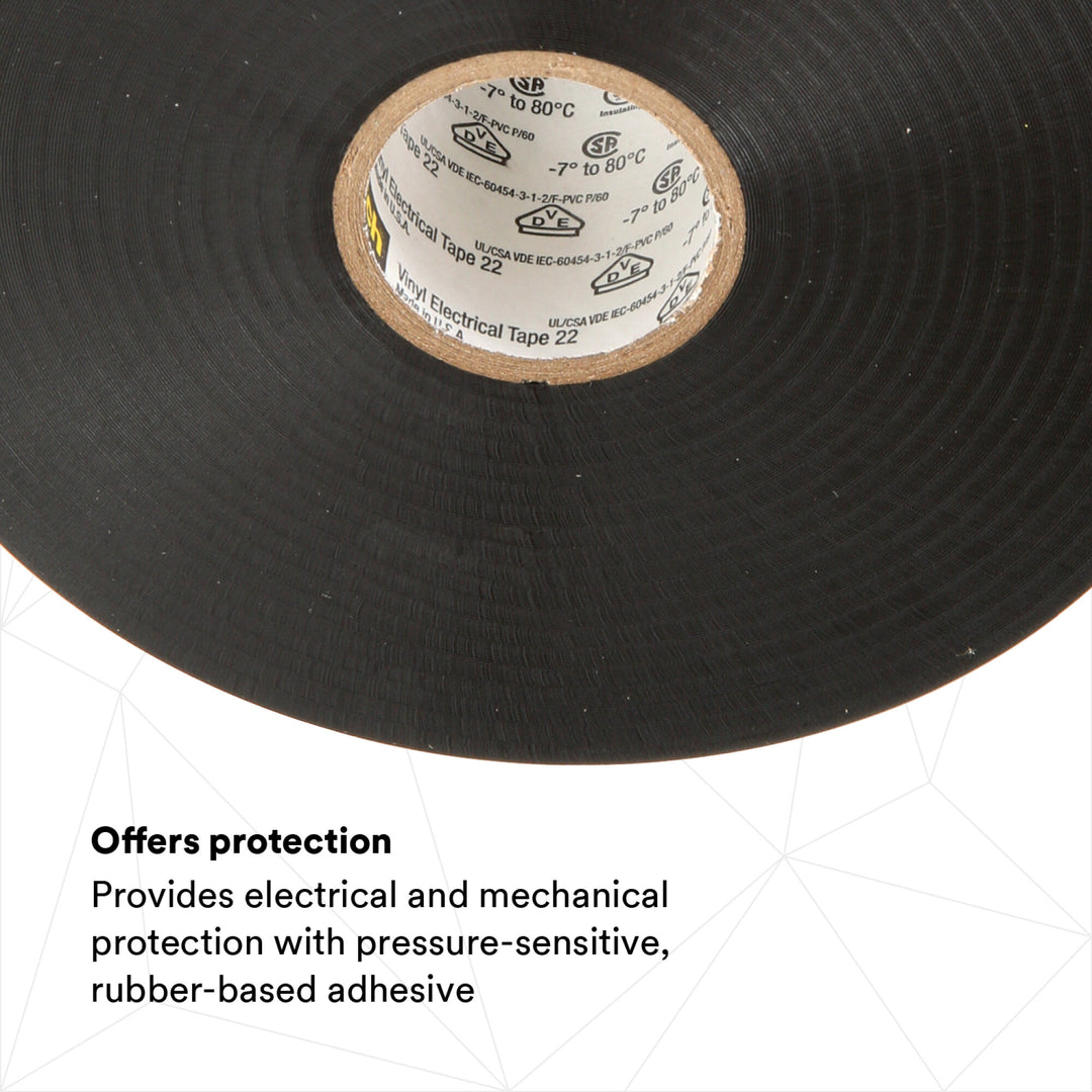 Scotch® Vinyl Electrical Tape 22, 3/4 in x 36 yd, Black, 12
rolls/carton