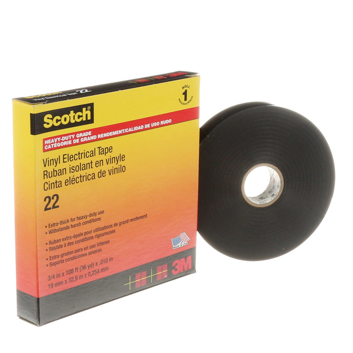 Scotch® Vinyl Electrical Tape 22, 3/4 in x 36 yd, Black, 12
rolls/carton