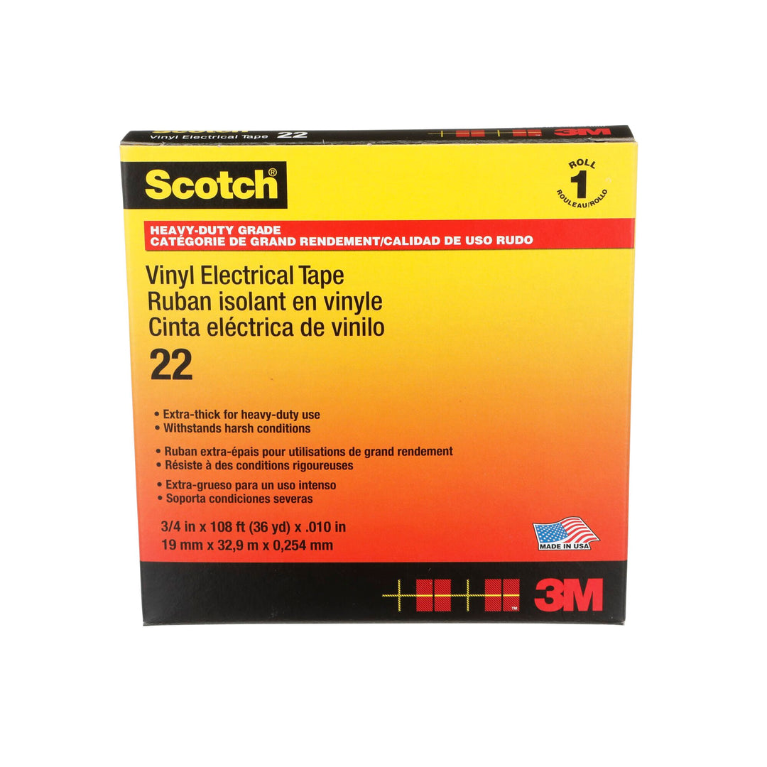 Scotch® Vinyl Electrical Tape 22, 3/4 in x 36 yd, Black, 12
rolls/carton
