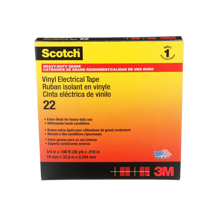 Scotch® Vinyl Electrical Tape 22, 3/4 in x 36 yd, Black, 12
rolls/carton