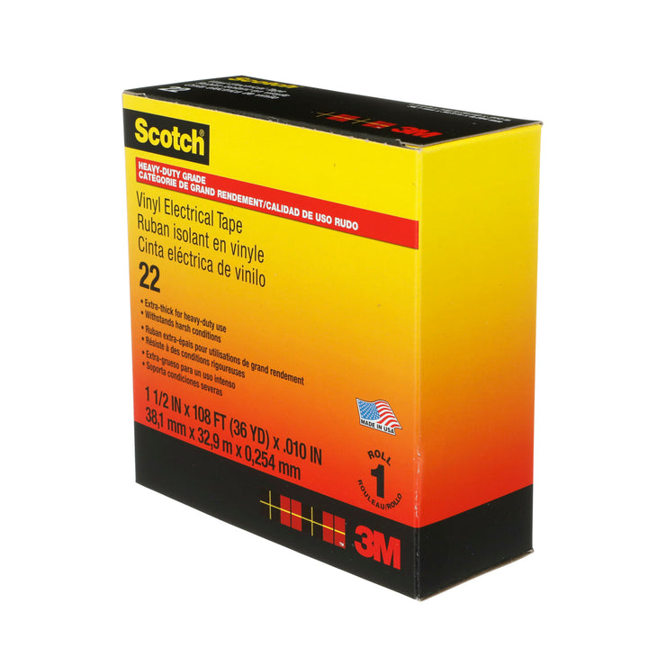 Scotch® Vinyl Electrical Tape 22, 1-1/2 in x 36 yd, Black, 1
roll/carton