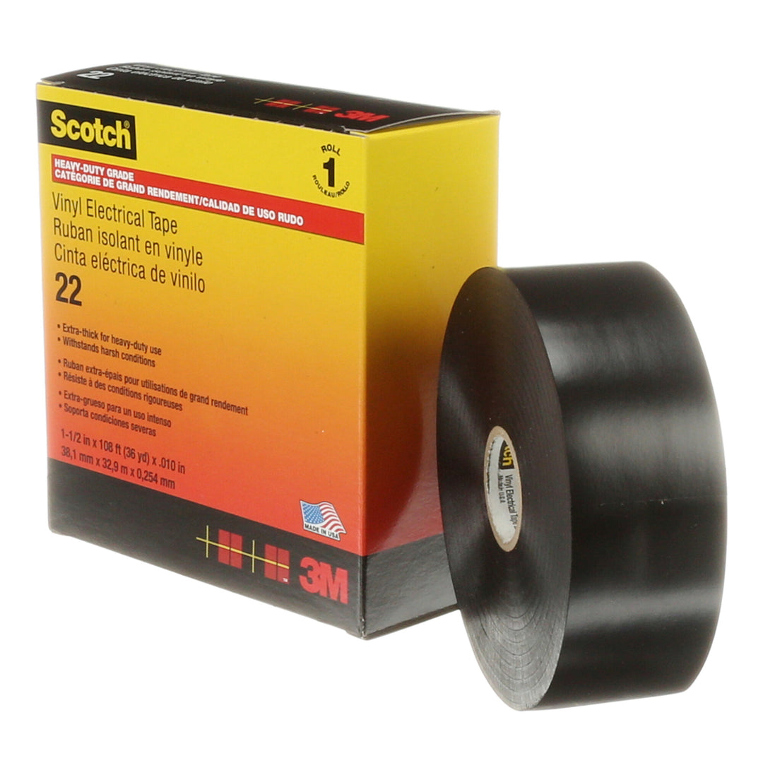 Scotch® Vinyl Electrical Tape 22, 1-1/2 in x 36 yd, Black, 1
roll/carton