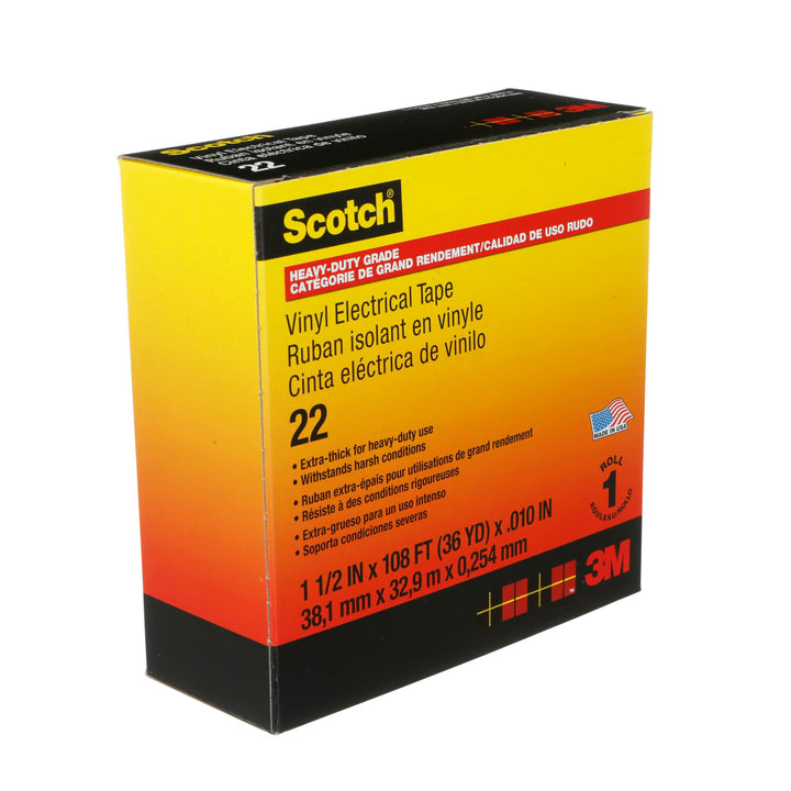 Scotch® Vinyl Electrical Tape 22, 1-1/2 in x 36 yd, Black, 1
roll/carton