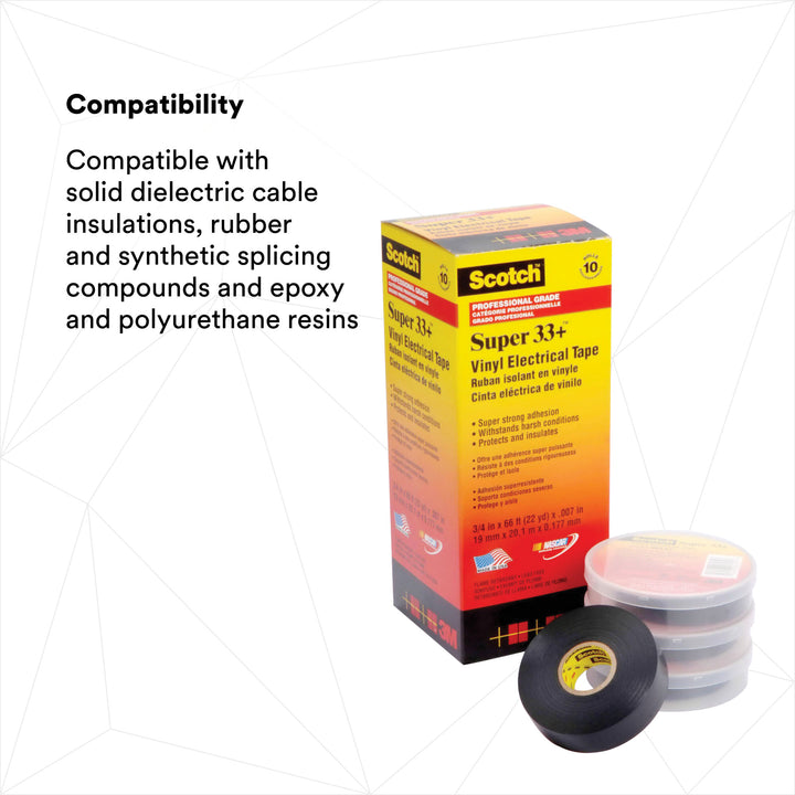 Scotch® Super 33+ Vinyl Electrical Tape, 1-1/2 in x 36 yd, 1-1/2 in
Core, Black