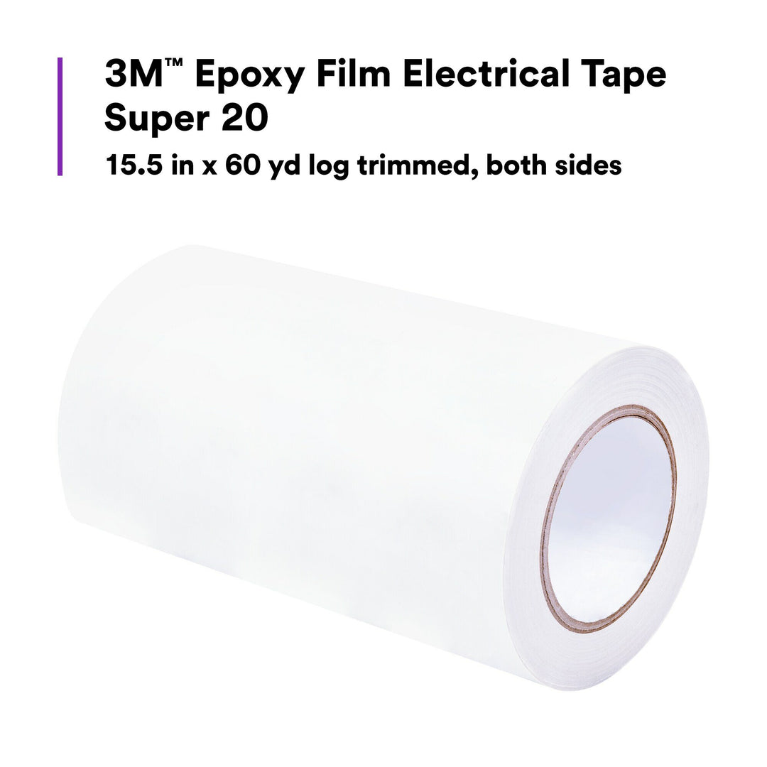 3M Epoxy Film Electrical Tape Super 20, 15.5 in X 60 yd log trimmed,
both sides