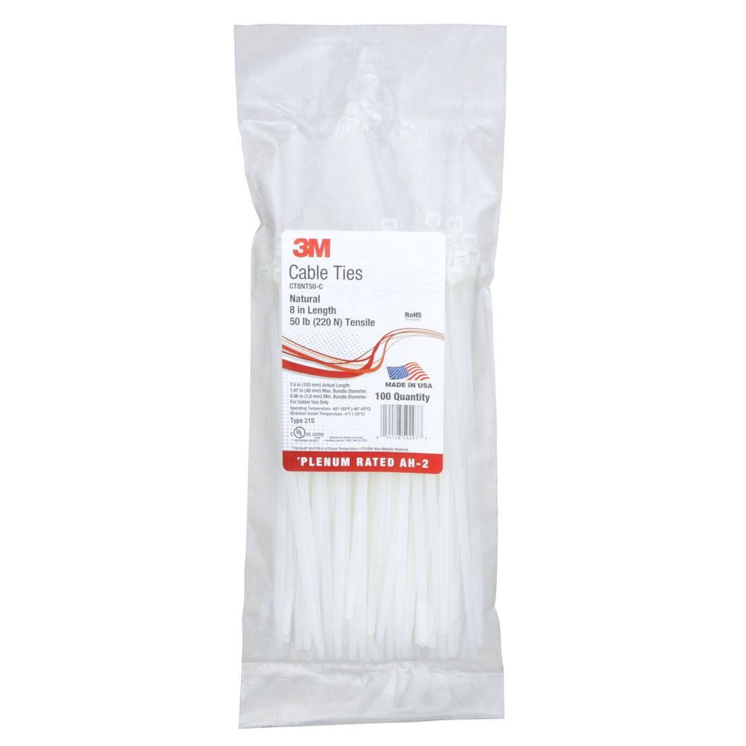 3M Standard Cable Tie 06226, Natural, 8 in, 100 per bag