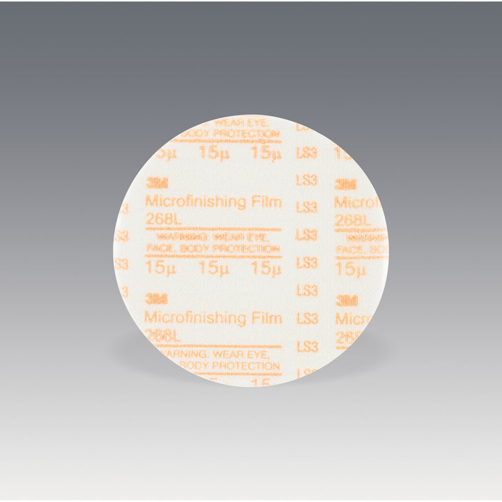 3M Microfinishing PSA Film Disc 268L, 15 Mic 3MIL, Type D, 3 in x NH,Die 300V
