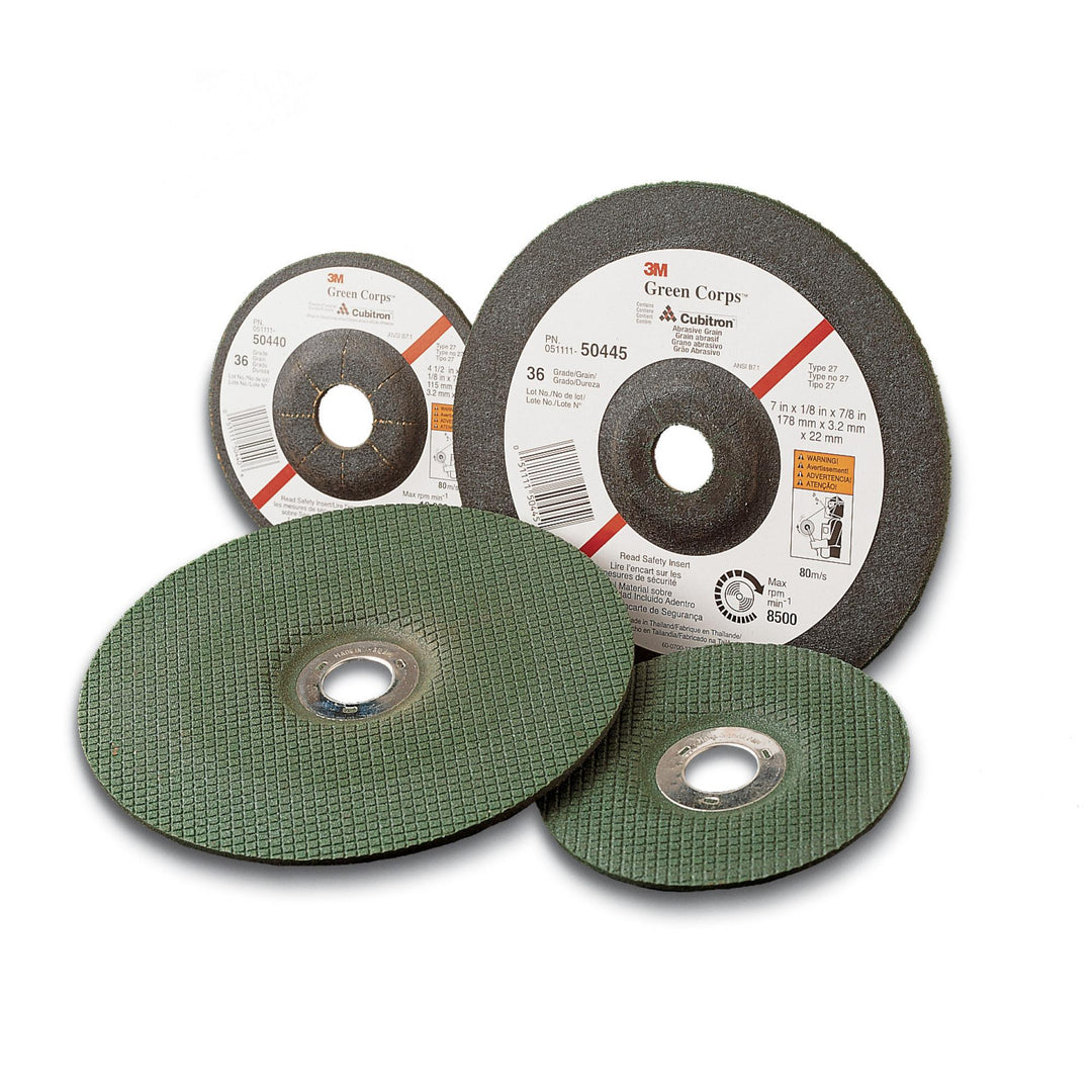 3M Green Corps Depressed Center Grinding Wheel, 24 4-1/2 in x 1/4 in x
7/8 in