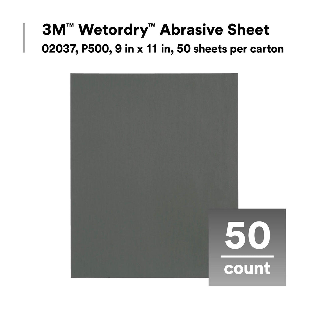 3M Wetordry Abrasive Sheet, 02037, P500, 9 in x 11 in, 50 sheets per
carton
