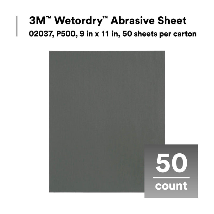 3M Wetordry Abrasive Sheet, 02037, P500, 9 in x 11 in, 50 sheets per
carton