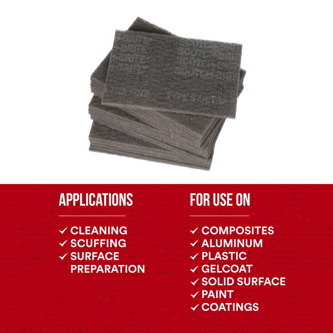 Scotch-Brite Hand Pad 7448, HP-HP, SiC Ultra Fine, Gray, 6 in x 9 in,
20/Carton