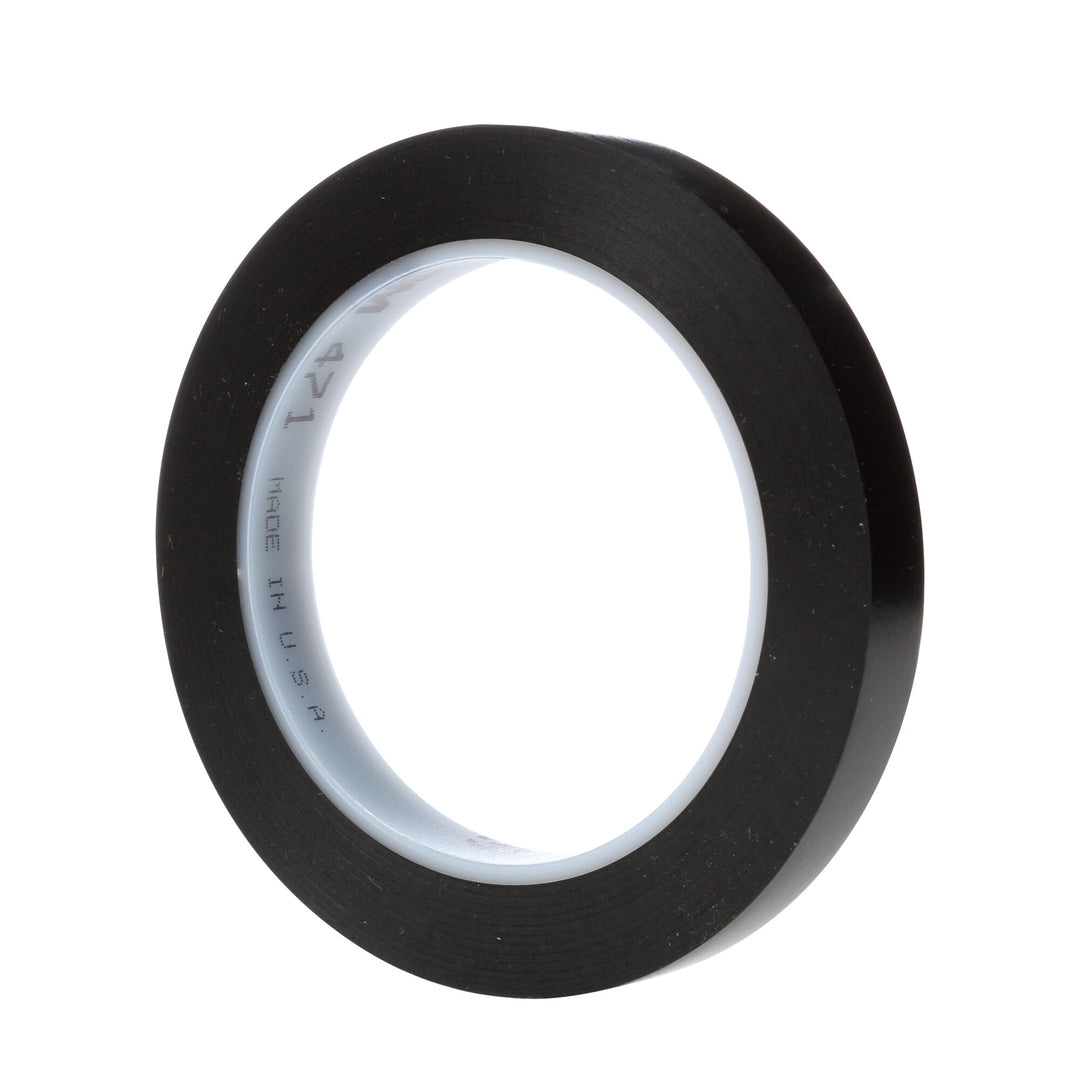 3M Vinyl Tape 471, Black, 1/2 in x 36 yd, 5.2 mil