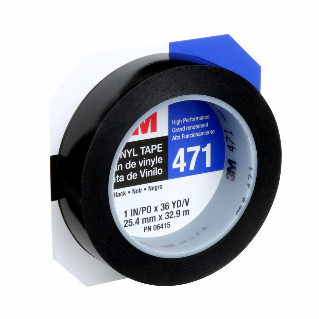3M Vinyl Tape 471, Black, 1 in x 36 yd, 5.2 mil