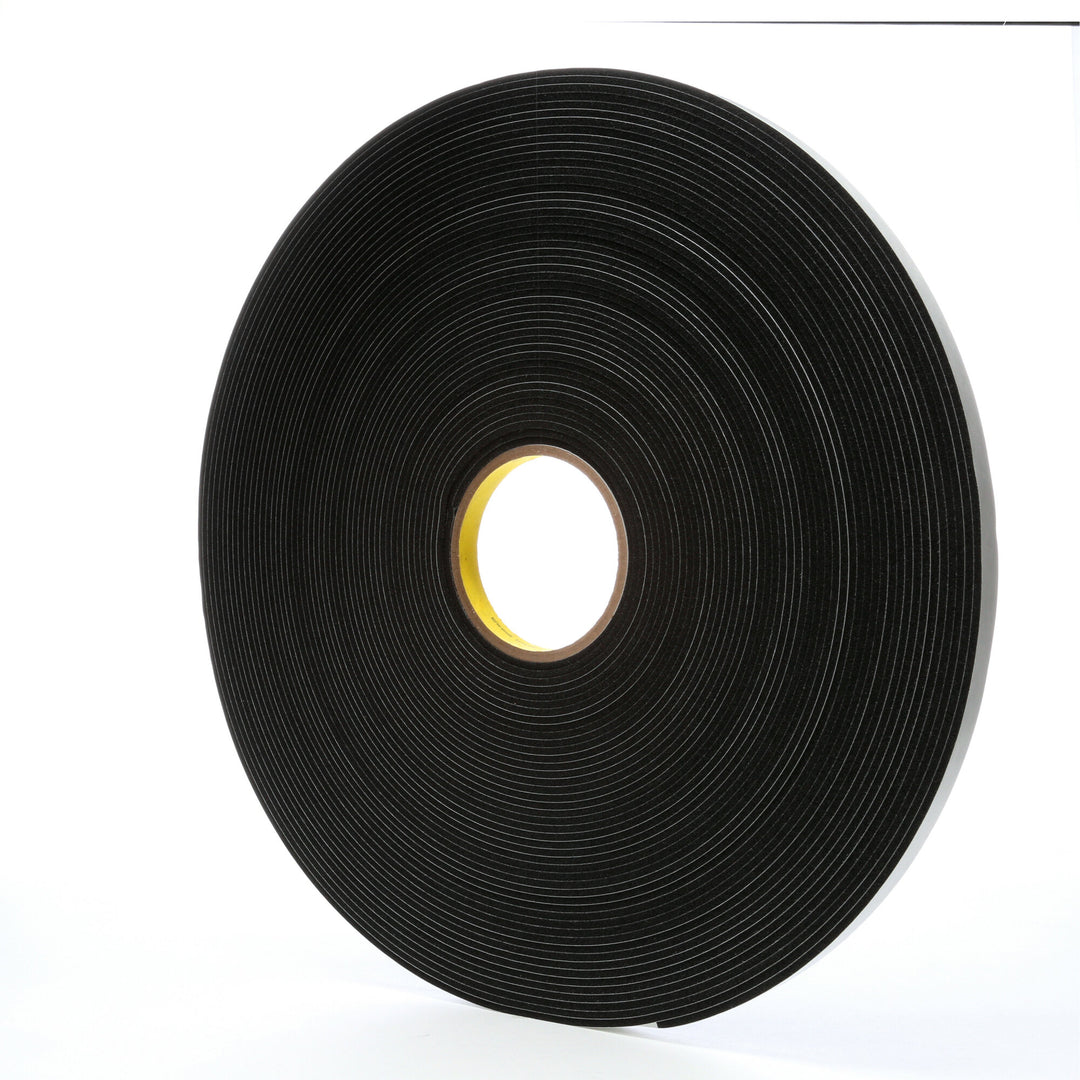 3M Vinyl Foam Tape 4508, Black, 1/2 in x 36 yd, 125 mil, 18 rolls percase