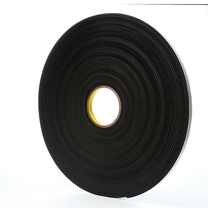 3M Vinyl Foam Tape 4508, Black, 1/2 in x 36 yd, 125 mil, 18 rolls percase