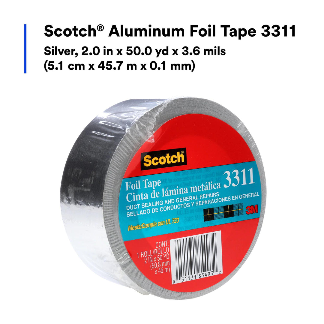 Scotch® Foil Tape 3311, Silver, 2 IN x 50 YD, 3.6 mil