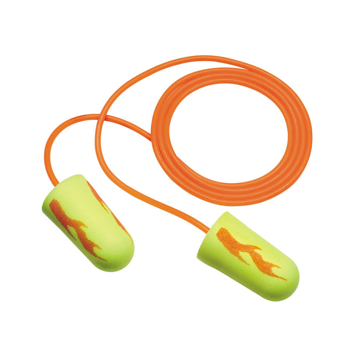 3M E-A-Rsoft Yellow Neon Blasts Earplugs 311-1252, Corded, Poly Bag,Regular Size