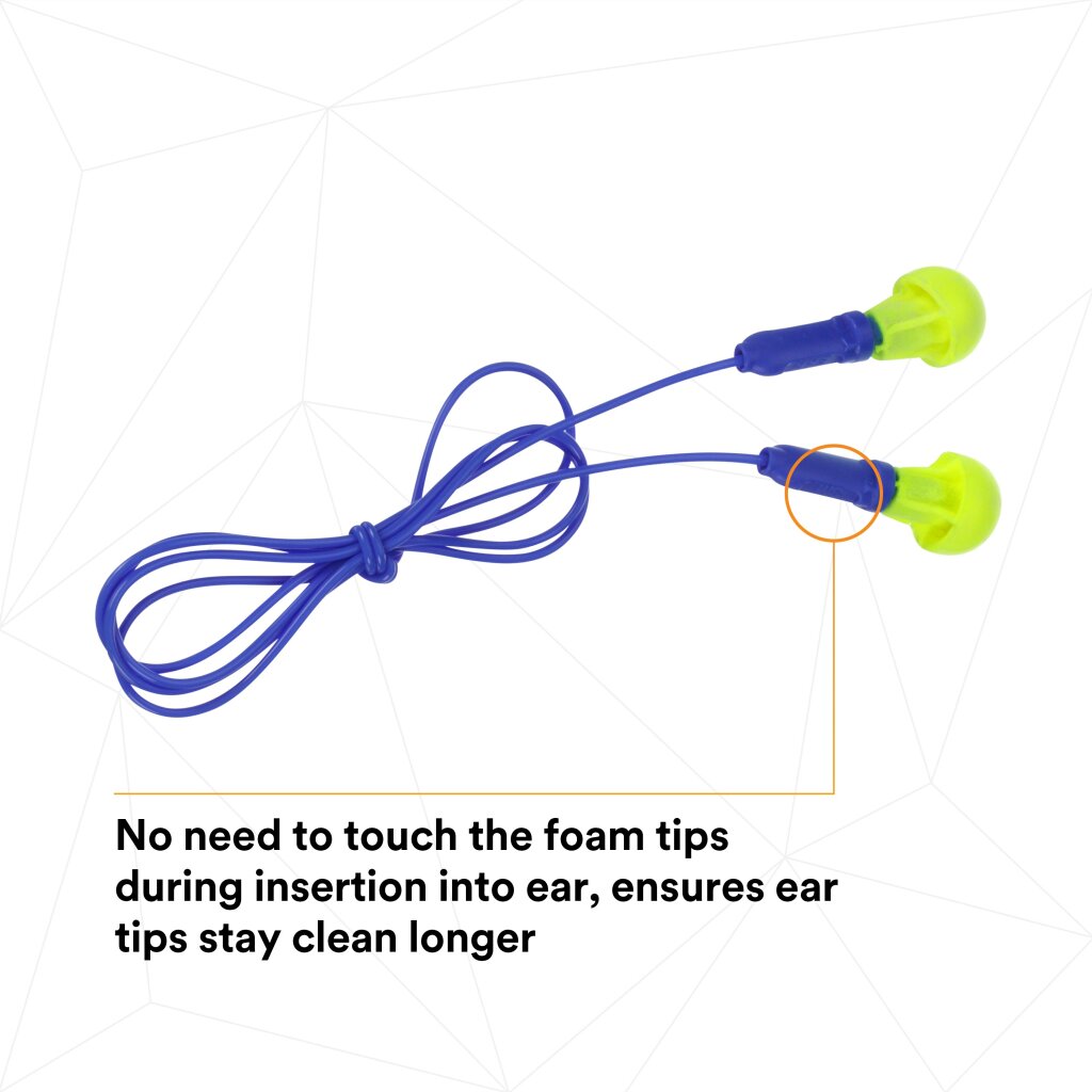 3M E-A-R Push-Ins Earplugs 318-1001, Corded, Poly Bag