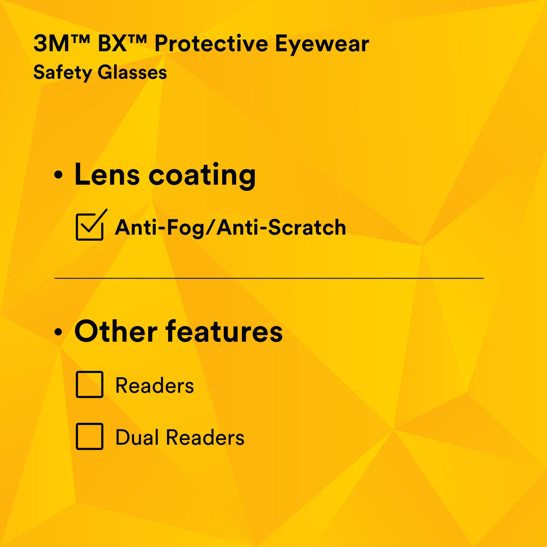 3M BX Protective Eyewear 11381-00000-20, Grey Anti-Fog Lens,Silver/Black Frame