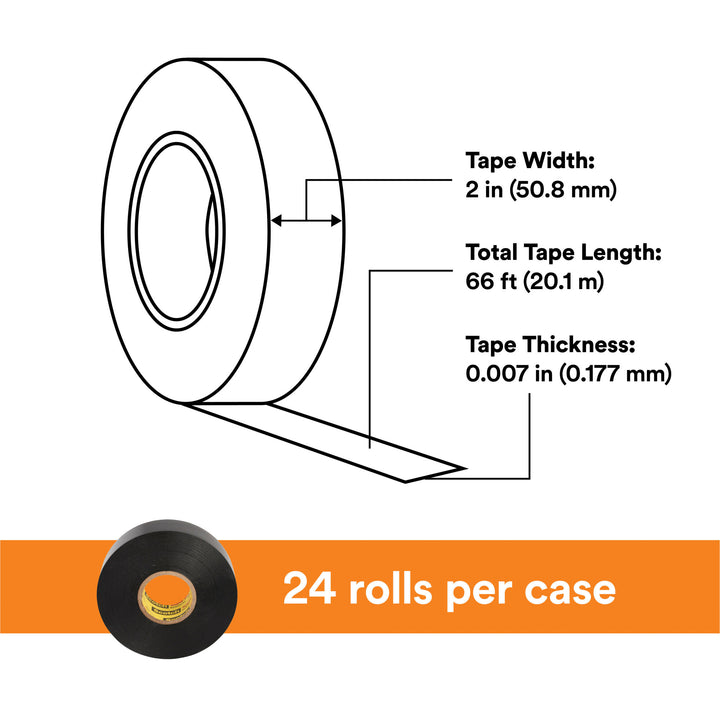 Scotch® Super 33+ Vinyl Electrical Tape, 2 in x 66 ft, 1-1/2 in Core,
Black