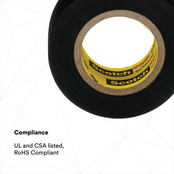 Scotch® Super 33+ Vinyl Electrical Tape, 3/4 in x 20 ft, Black, 10
rolls/carton