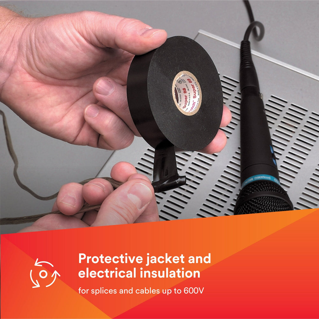 Scotch® Vinyl Electrical Tape Super 88, 1-1/2 in x 44 ft, Black, 10rolls/carton