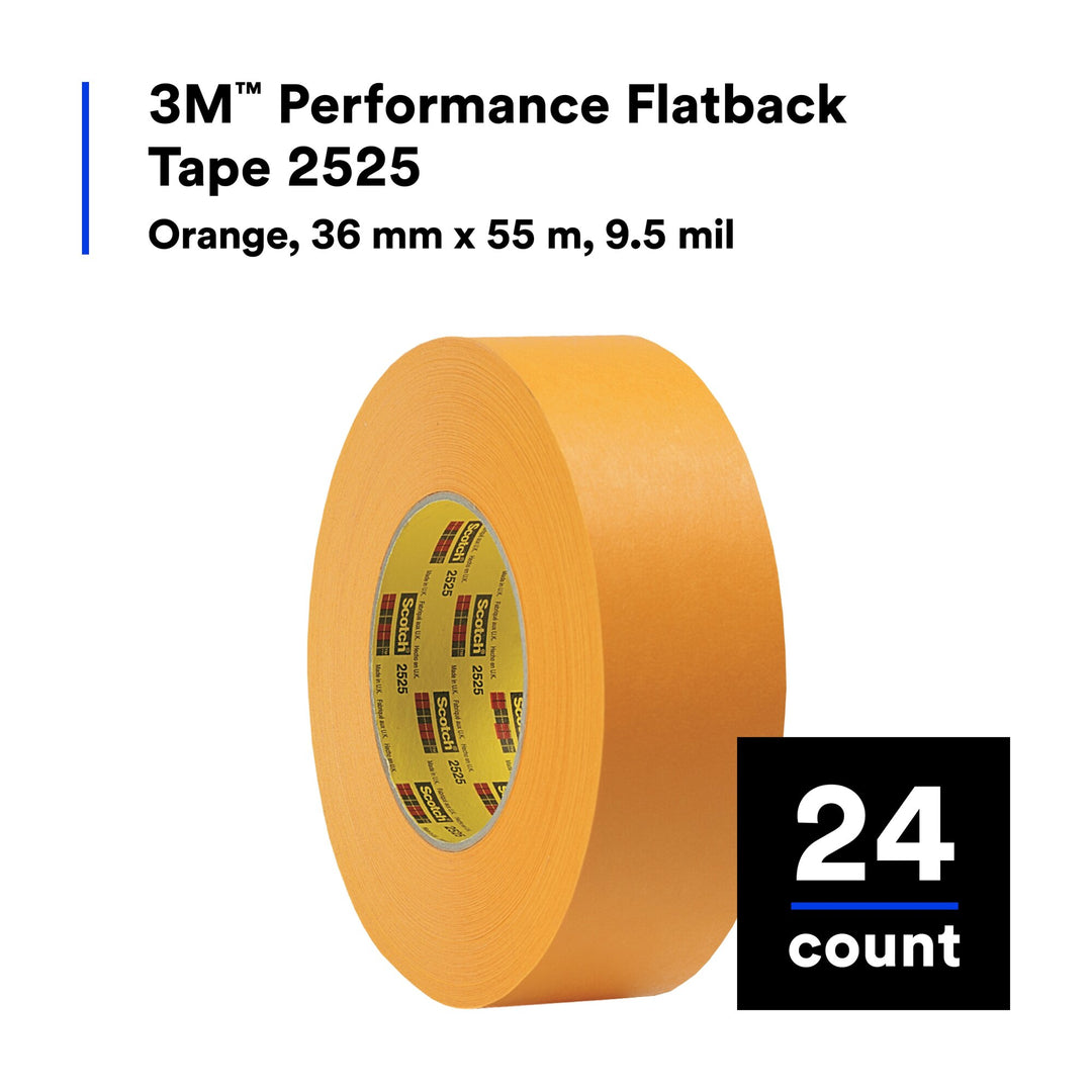 3M Performance Flatback Tape 2525, Orange, 36 mm x 55 m, 9.5 mil