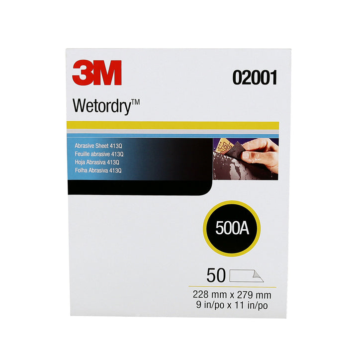 3M Wetordry Abrasive Sheet 413Q, 02001, 500, 9 in x 11 in, 50 sheetsper carton