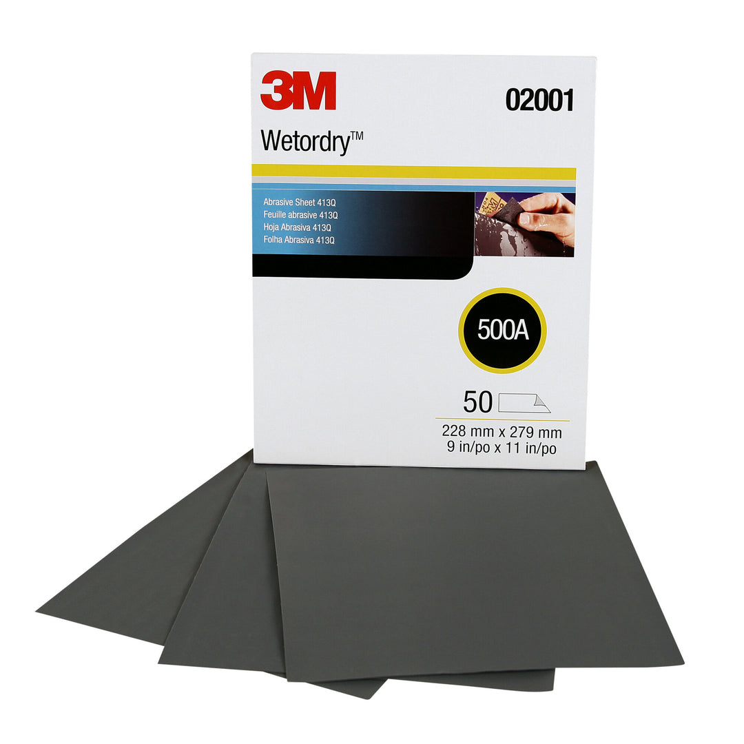 3M Wetordry Abrasive Sheet 413Q, 02001, 500, 9 in x 11 in, 50 sheetsper carton
