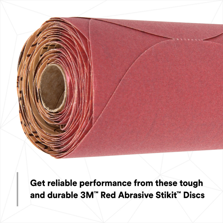 3M Red Abrasive Stikit Disc, 01112, 6 in, P180 grade, 100 discs per
roll