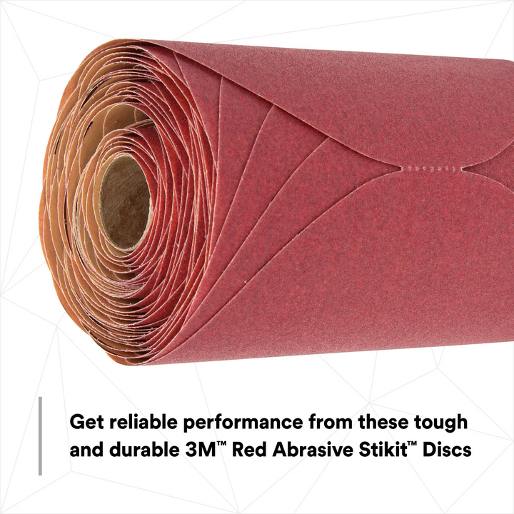 3M Red Abrasive Stikit Disc, 01114, 6 in, P120 grade, 100 discs per
roll