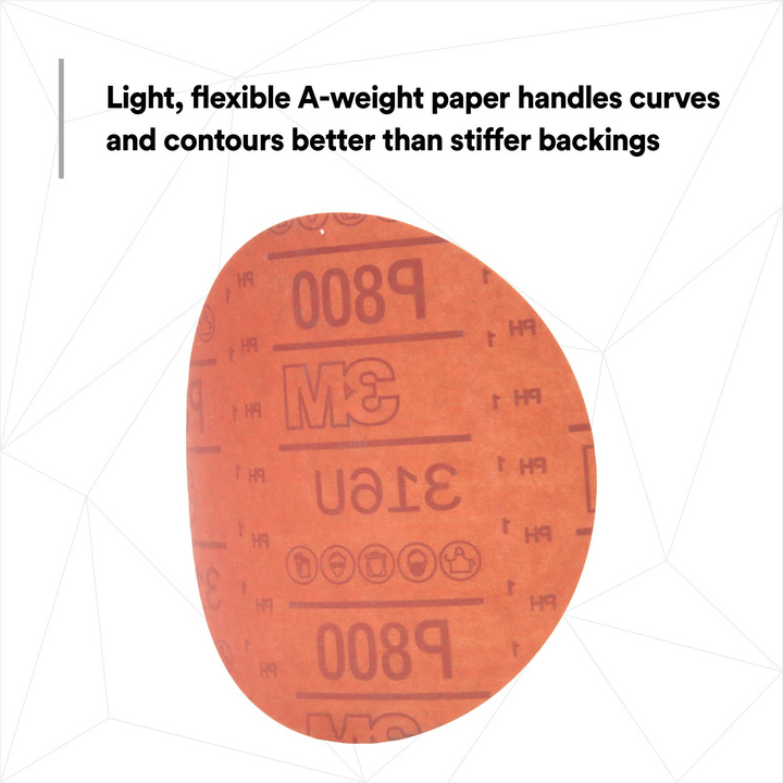 3M Hookit Red Abrasive Disc 316U, 01187, 6 in, P800, 50 discs per
carton