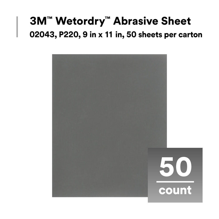 3M Wetordry Abrasive Sheet, 02043, P220, 9 in x 11 in, 50 sheets per
carton