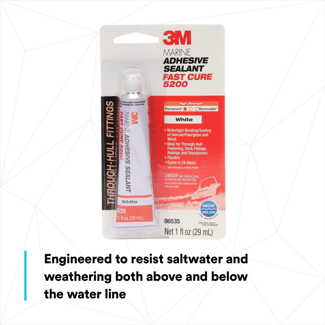 3M Marine Adhesive Sealant 5200FC, Fast Cure, White, 3 oz Tube