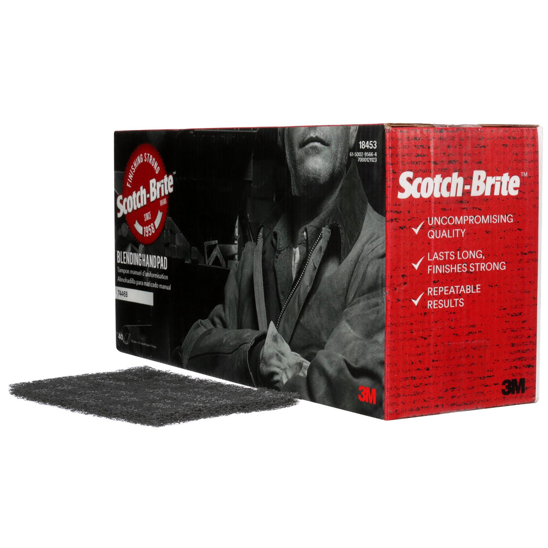 Scotch-Brite Blending Hand Pad 7446B, HP-HP, SiC Medium, Gray, 6 in x 9 in