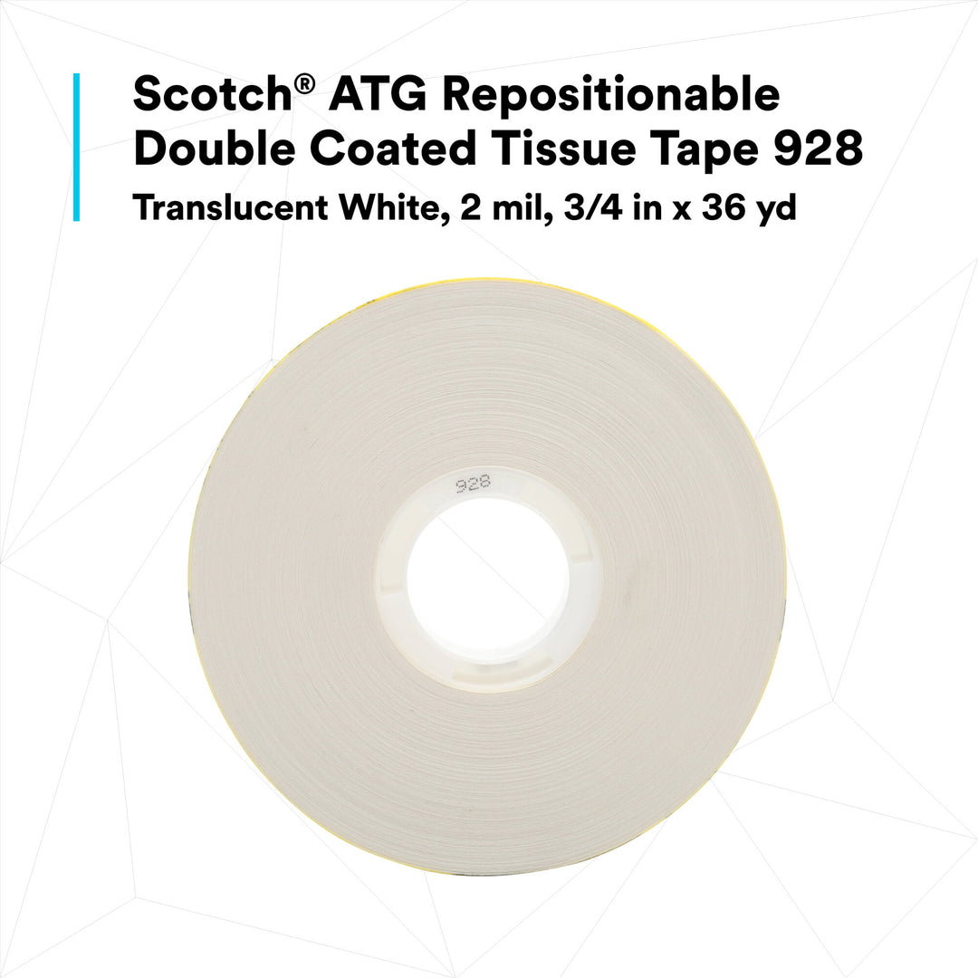 Scotch® ATG Repositionable Double Coated Tissue Tape 928, TranslucentWhite