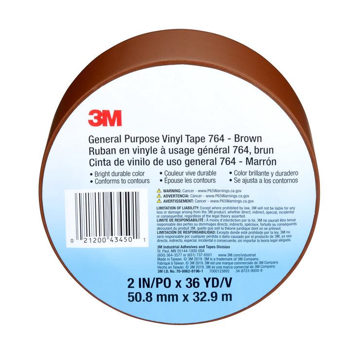 3M General Purpose Vinyl Tape 764, Brown, 2 in x 36 yd, 5 mil, 24 Roll/Case
