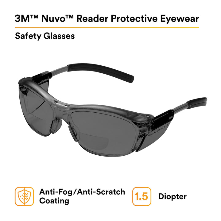 3M Nuvo Reader Protective Eyewear 11500-00000-20 Gray Lens, GrayFrame