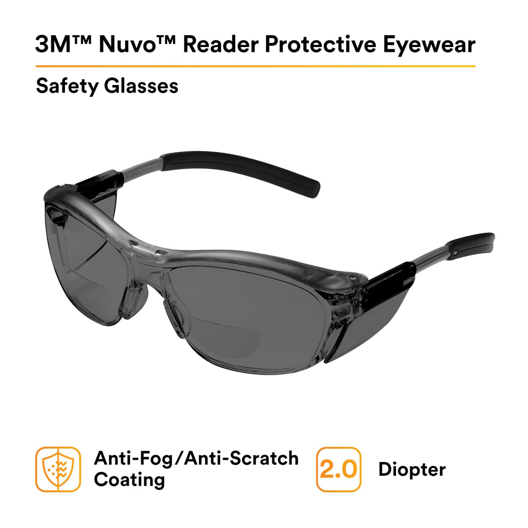 3M Nuvo Reader Protective Eyewear 11501-00000-20 Gray Lens, GrayFrame