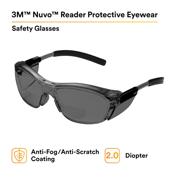 3M Nuvo Reader Protective Eyewear 11501-00000-20 Gray Lens, GrayFrame