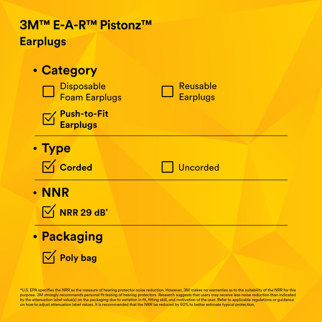 3M E-A-R Pistonz Earplugs P1401, Corded