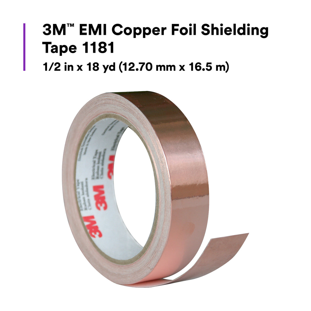 3M EMI Copper Foil Shielding Tape 1181, 1/2 in x 18 yd (12.70 mm x 16.5
m)