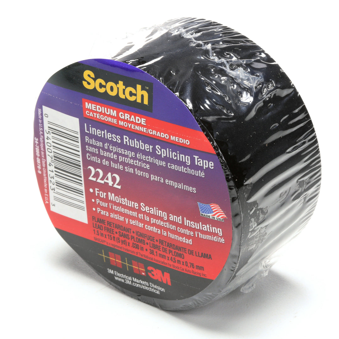 3M Linerless Electrical Rubber Tape 2242, 1-1/2 in x 15 ft, 1 in core,
Black