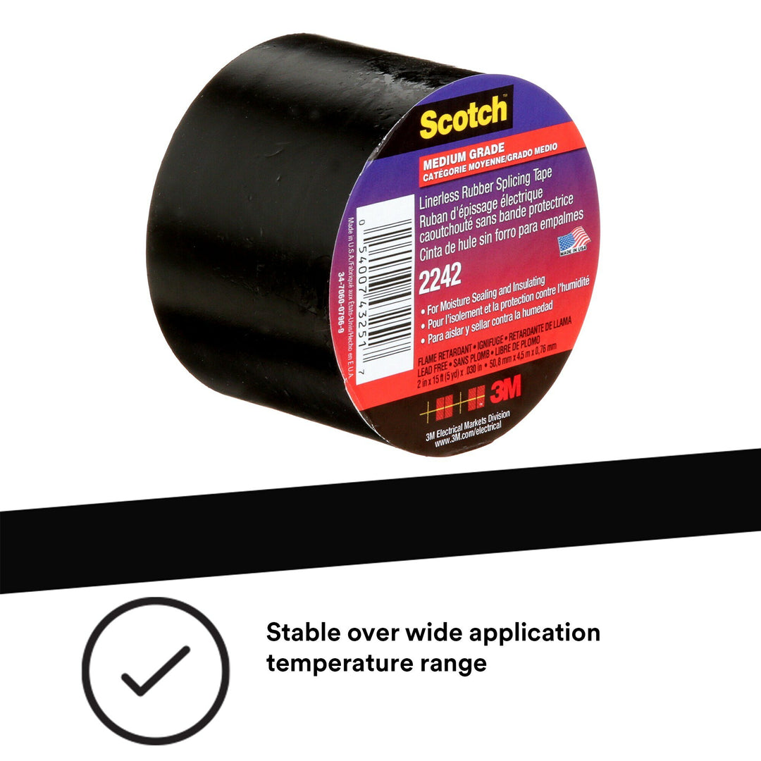 3M Linerless Electrical Rubber Tape 2242, 2 in x 15 ft, 1 in core,
Black