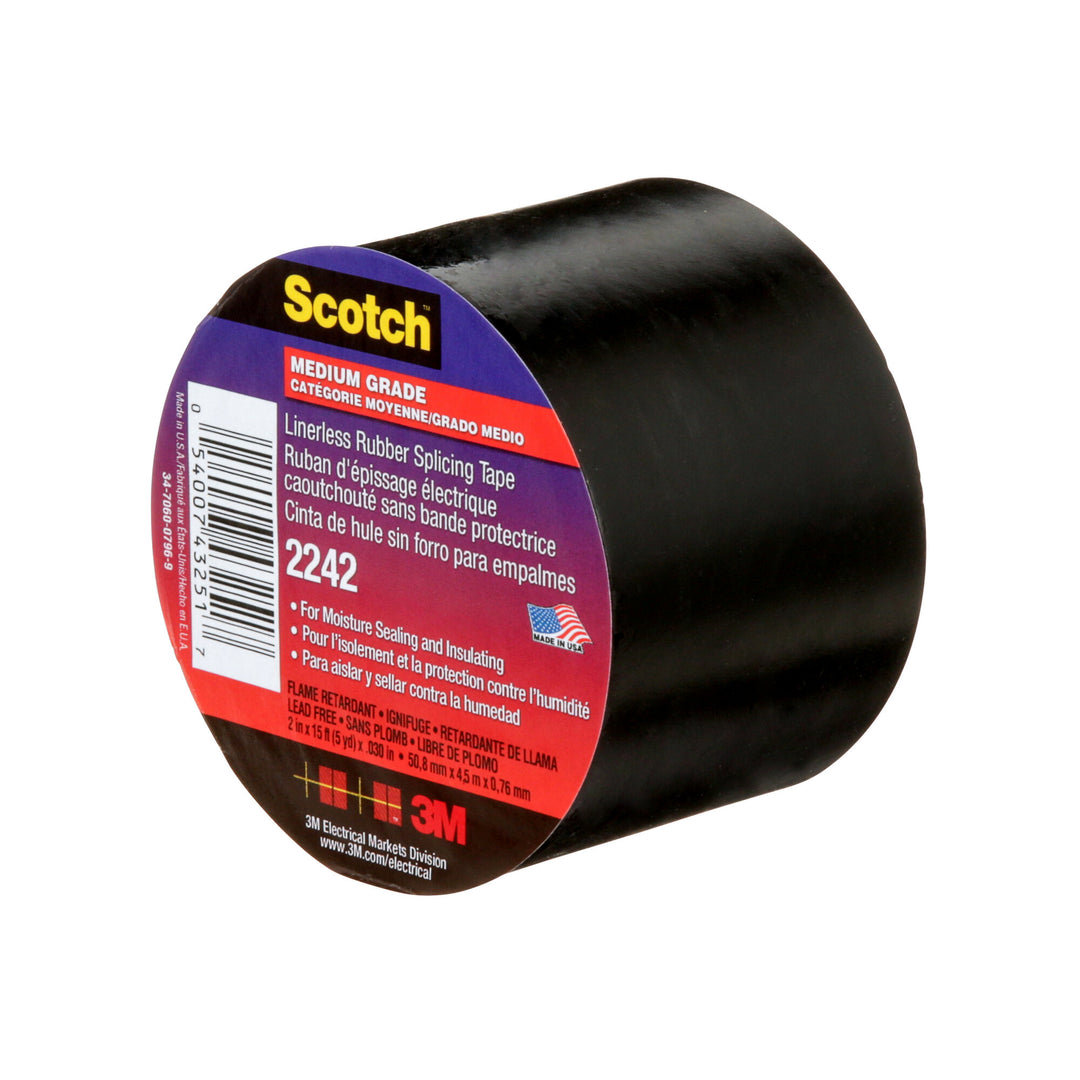 3M Linerless Electrical Rubber Tape 2242, 2 in x 15 ft, 1 in core,
Black