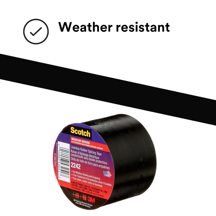 3M Linerless Electrical Rubber Tape 2242, 2 in x 15 ft, 1 in core,
Black