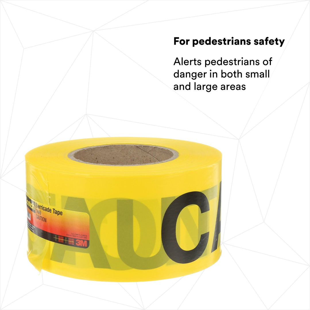 Scotch® Barricade Tape 300, CAUTION, 3 in x 1000 ft, Yellow