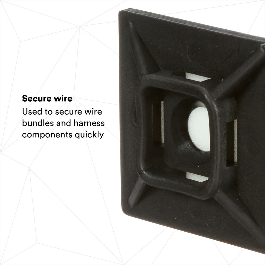 3M Cable Tie Mounting Base CTB1X1BKA-C Black, 4-way Adhesive Mount