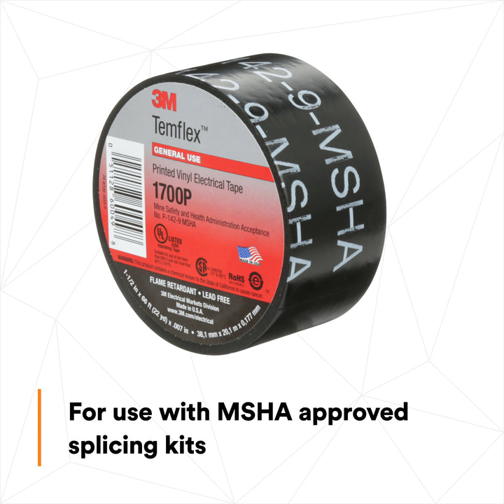 3M Temflex Mining-Grade Vinyl Electrical Tape 1700P, 1-1/2 in x 66 ft,
Printed