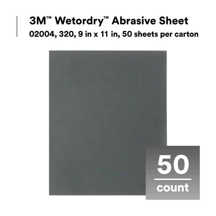 3M Wetordry Abrasive Sheet 413Q, 02004, 320, 9 in x 11 in, 50 sheets
per carton
